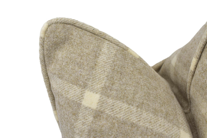 Abraham Moon - Hawes - Natural   - 100% Wool Cushion Cover - Designer Plaid Pillow Cover - Handmade Custom Abraham Moon Pillow.