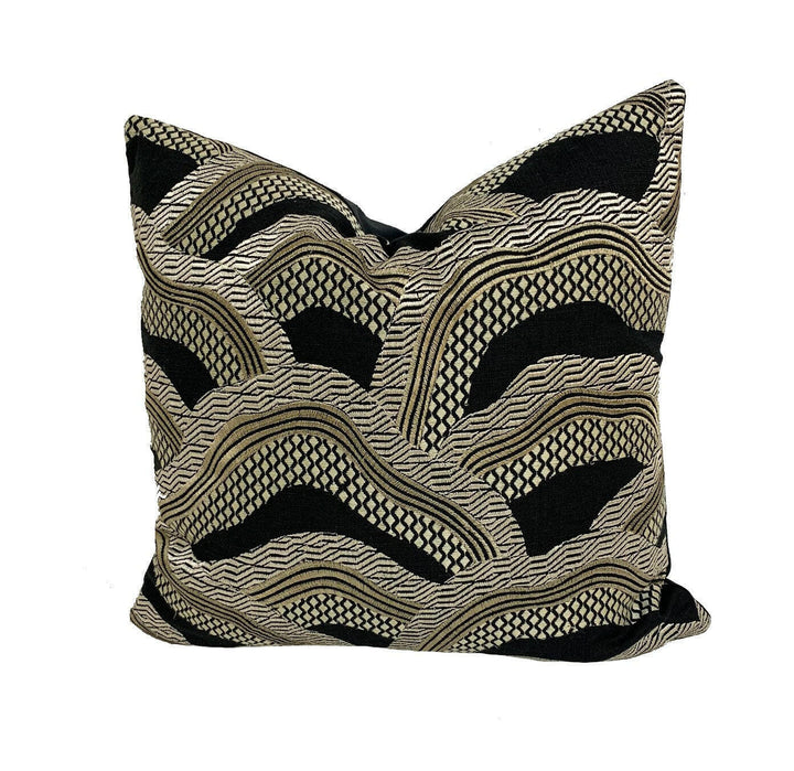 Brunschwig & Fils - Les Rizieres - Black / Gold - Luxurious Metallic Embroidered Designer Cushion Cover - Luxury Throw Pillow - Handmade.