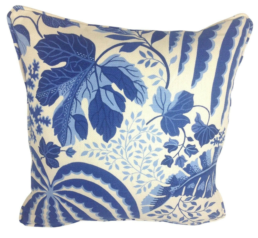 Sanderson - Rainforest - Indigo Self-Piped Cushion Cover Throw Pillow Designer Home Decor.