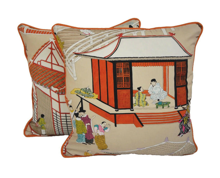 Manuel Canovas - Madame Butterfly - Rouge de Chine - Japanese Inspired Designer Cushion Cover - Handmade Throw Pillow Home Decor.