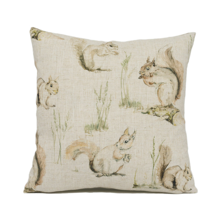 Clarke &amp; Clarke - Squirrels - Linen - Cute Woodland Wildlife Cushion Cover - Handmade Throw Pillow - Designer Home Décor