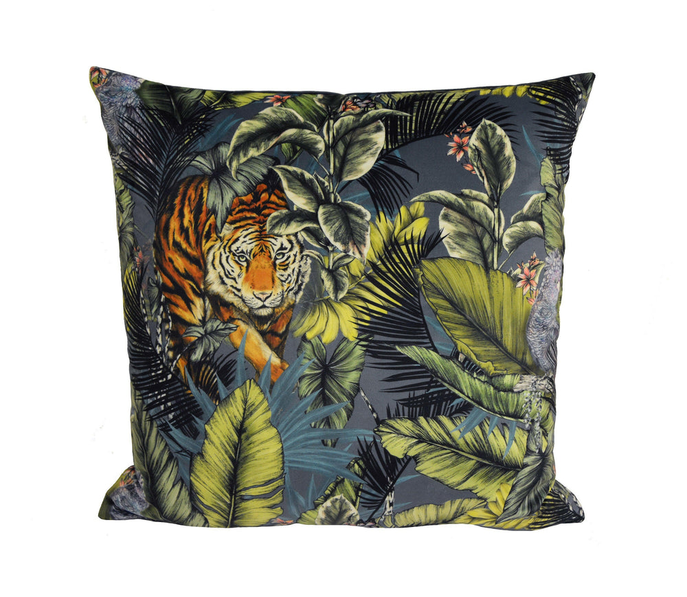 Prestigious - Bengal Tiger - Twilight - Luxurious Maximalist Tropical Jungle Cushion Cover - Handmade Throw Pillow Designer Home Decor.