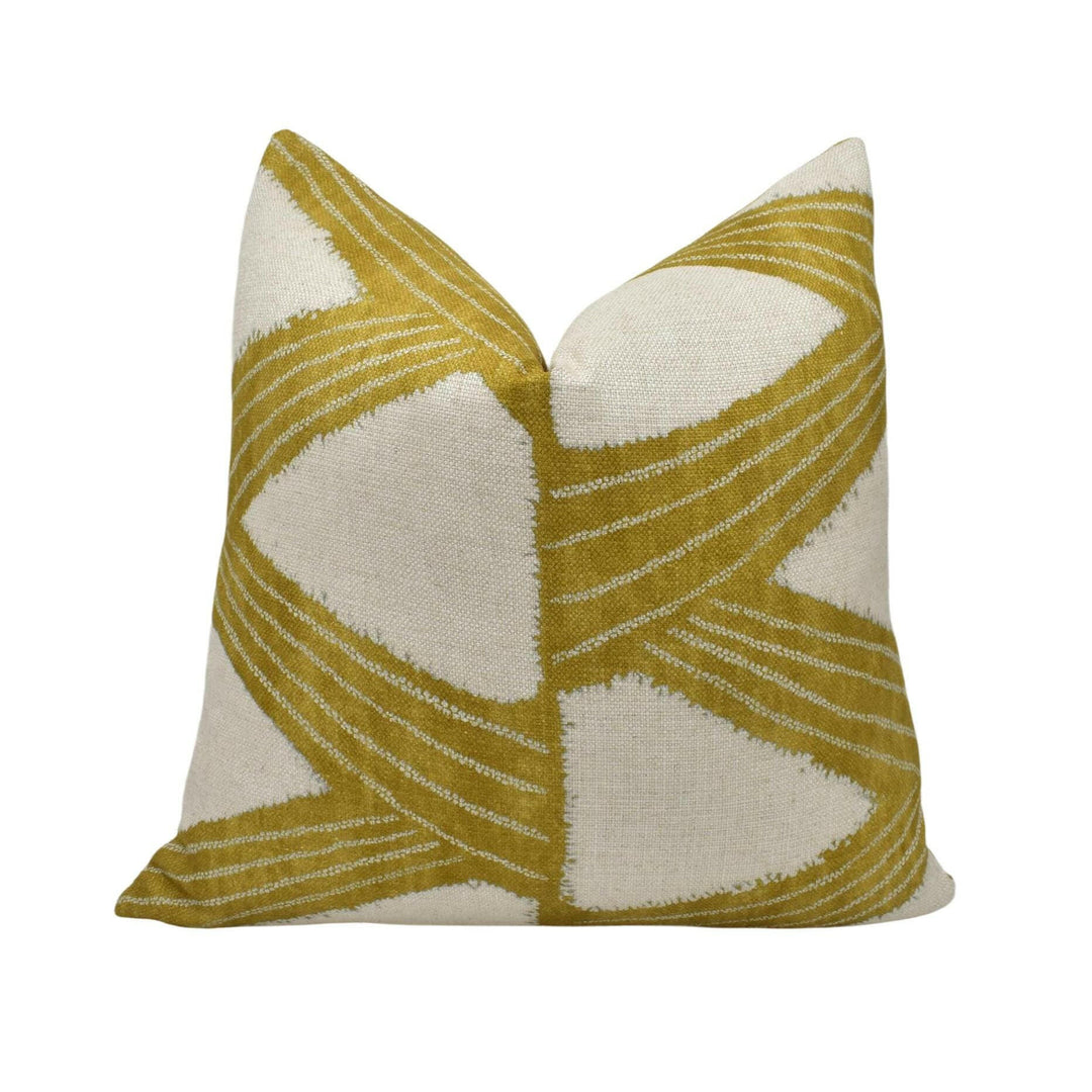 Zoffany - Kanoko - Gold - Abstract Japanese Inspired Shibori Zig Zag Designer Cushion Cover - Luxury Throw Pillow - Handmade Home Decor.