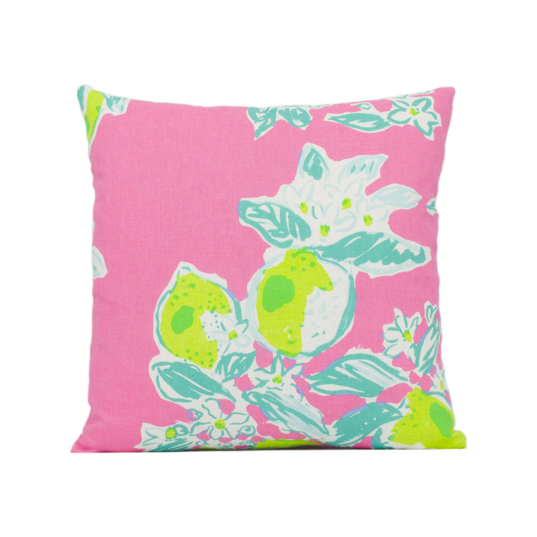 Lee Jofa - Pink Lemonade - Hotty Pink - Bright Tropical Lemon Tree Cushion Cover - Handmade Throw Pillow - Designer Home Décor.