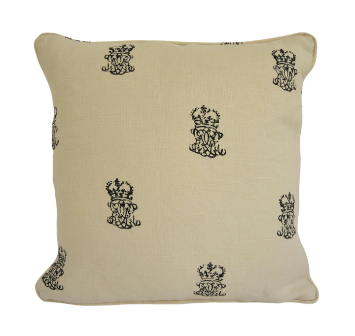 Zoffany - End Paper - Chalk / Charcoal - Beautiful Vintage Royal Crown Cushion Cover - Handmade Throw Pillow Designer Home Decor.