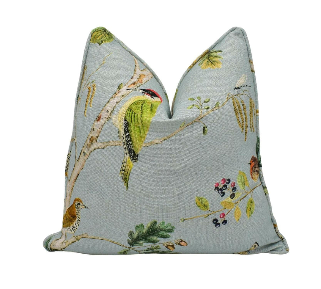 Sanderson - Woodland Chorus - Sky Blue / Multi - Bestselling Delicate Floral Birds & Foliage Designer Cushion Cover - Luxury Throw Pillow.