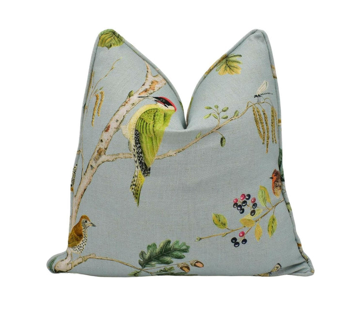 Sanderson - Woodland Chorus - Sky Blue / Multi - Bestselling Delicate Floral Birds &amp; Foliage Designer Cushion Cover - Luxury Throw Pillow.