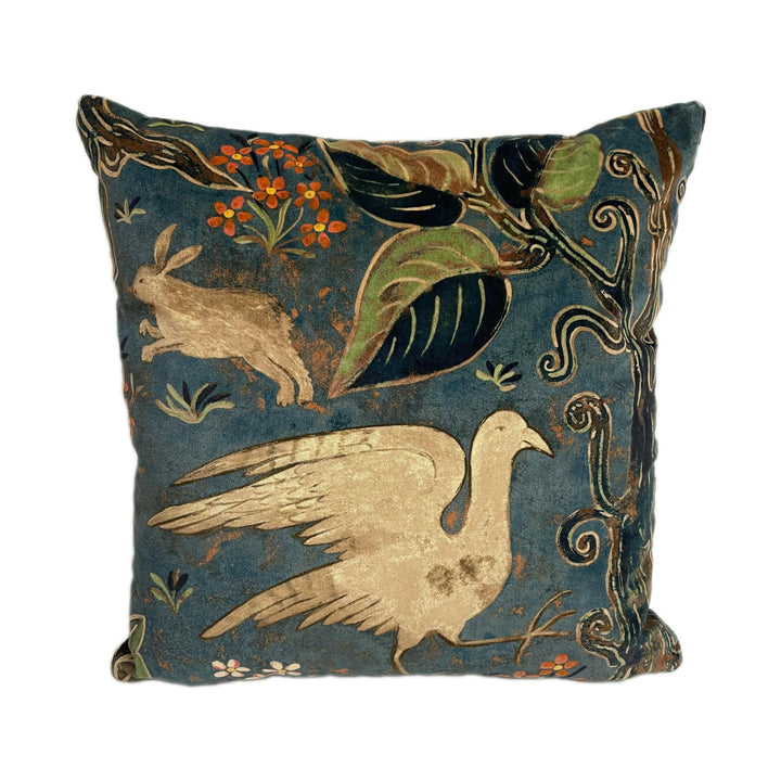 Zoffany - Arden Velvet - Blue - Luxurious Mid-Century British Tapestry Cushion Cover - Handmade Throw Pillow Designer Home Decor.