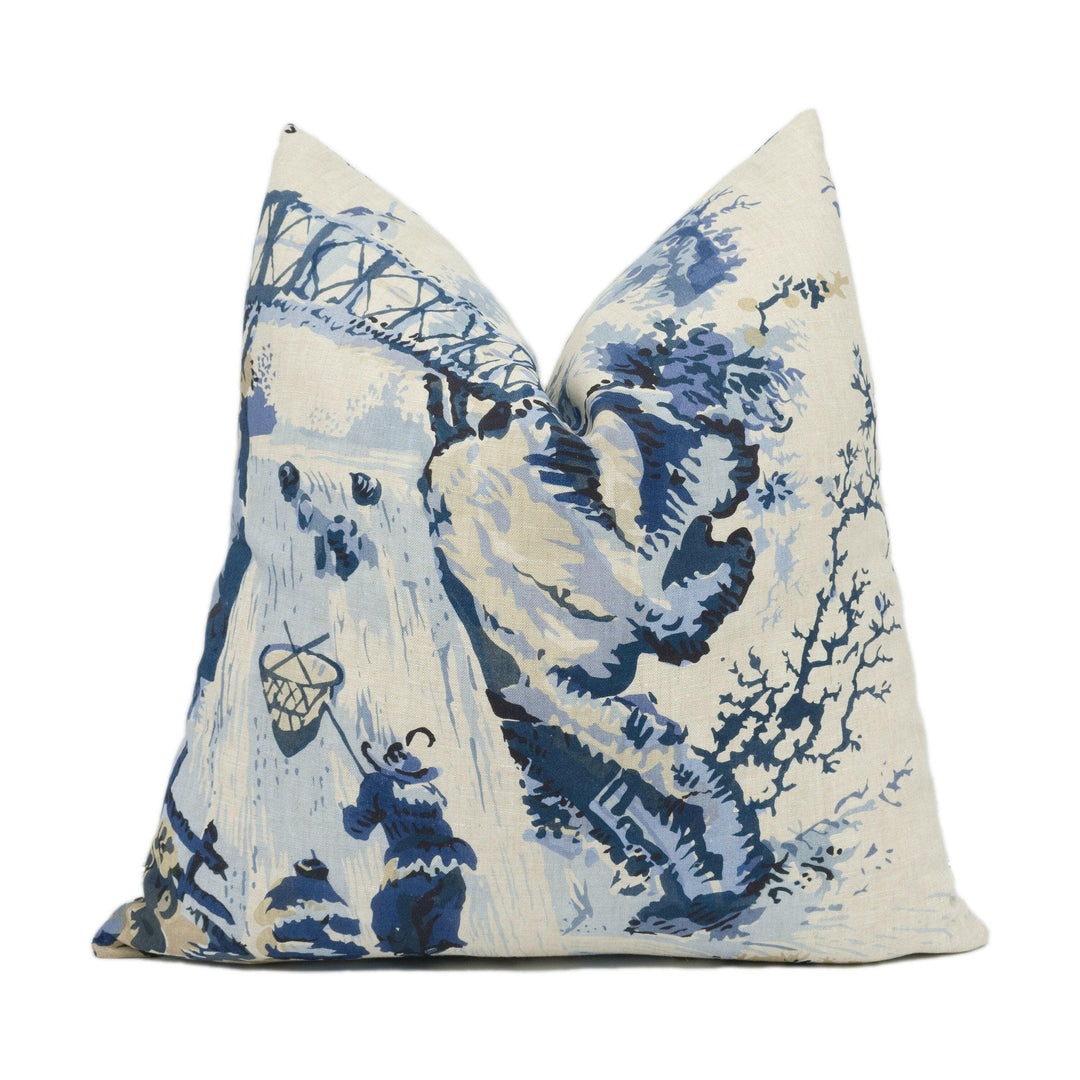 Thibaut - Moorea - Blue - Asian Toile Inspired Cushion Cover - Designer Home Décor - Handmade Throw Pillow.