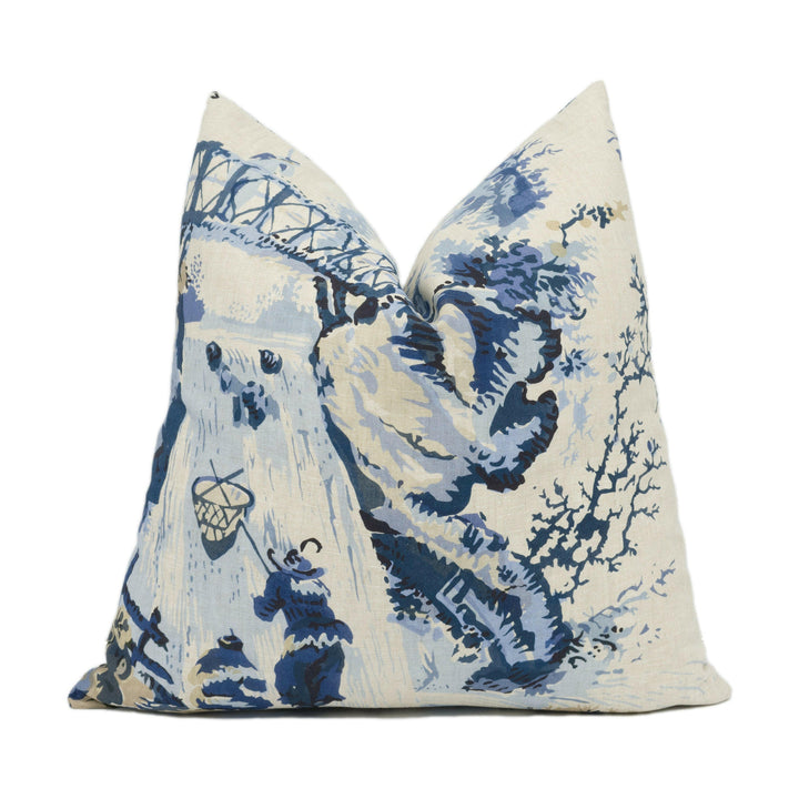 Thibaut - Moorea - Blue - Asian Toile Inspired Cushion Cover - Designer Home Décor - Handmade Throw Pillow.