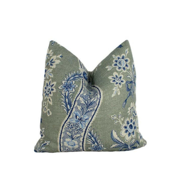 Schumacher - Le Castellet - Gris & Bleu - Provençal Motif Floral Ribbon - Designer Cushion Cover Handmade Throw Pillow - Luxury Home Decor.