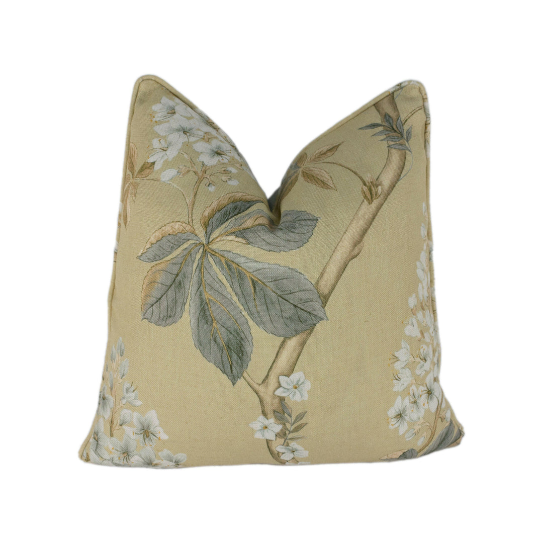 Sanderson - Chestnut Tree - Wheat / Pebble - Traditional Trailing Chestnut Blossom Designer Cushion Cover - Luxury Throw Pillow - Handmade.