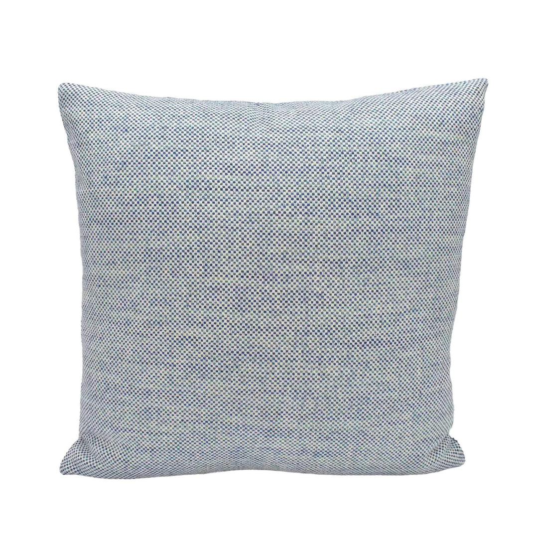 A single, square, gray and white patterned pillow is displayed against a white background.