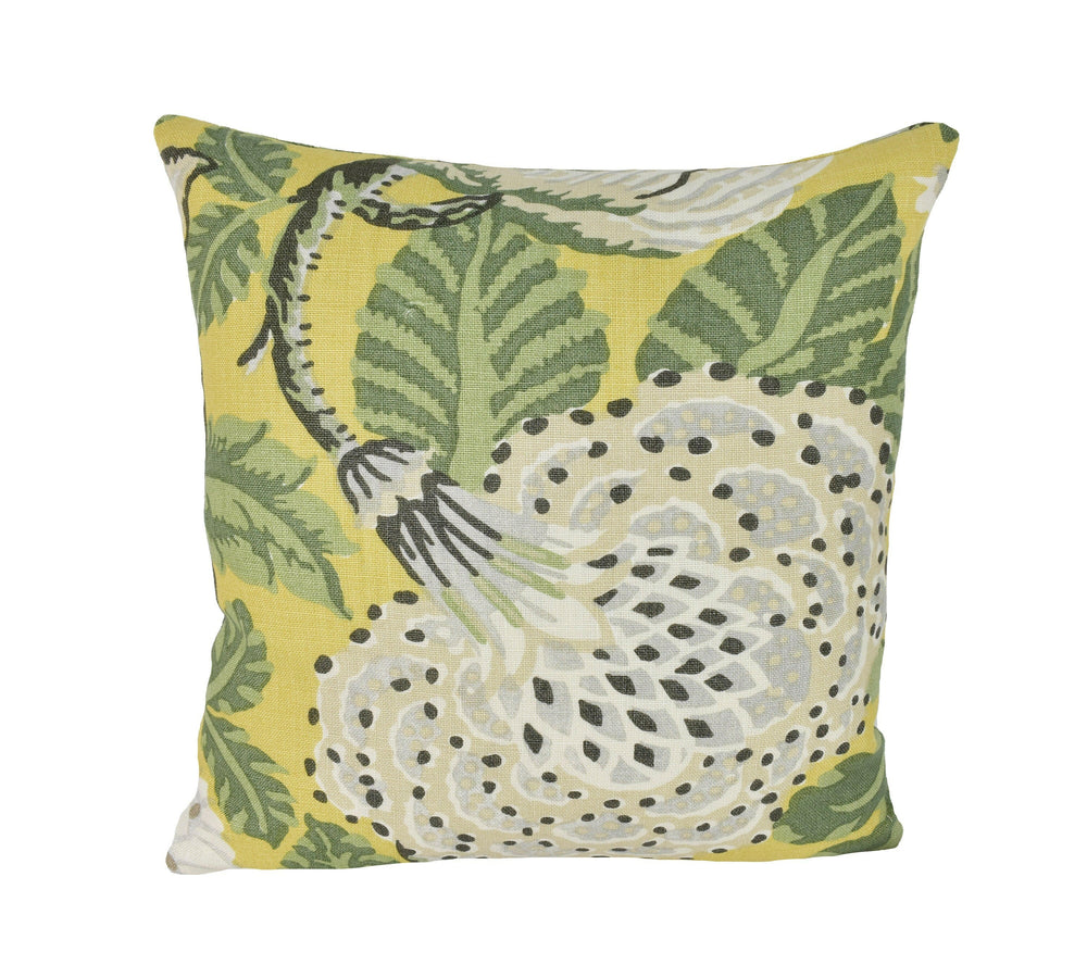 Thibaut - Mitford - Yellow - Vintage 1920's Block Print Floral Designer Cushion Cover - Luxury Throw Pillow - Handmade Home Decor.