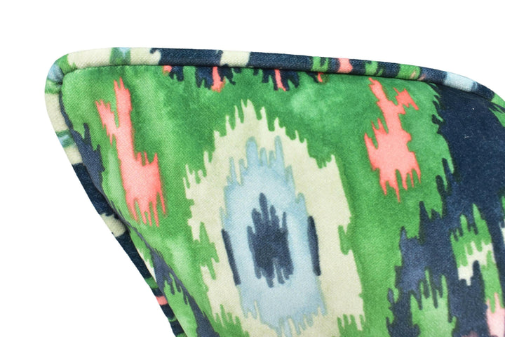 Linwood - Bukhara - Emerald - Sumptuous Ikat Velvet Designer Cushion Cover - Bright Colourful Luxury Throw Pillow - Handmade Home Decor.