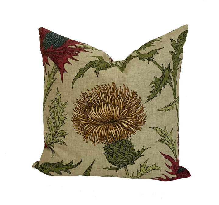 ILiv - Acanthium - Garnet - Cosy Farmhouse Floral Thistle Cushion Cover - Handmade Throw Pillow - Designer Home Décor.