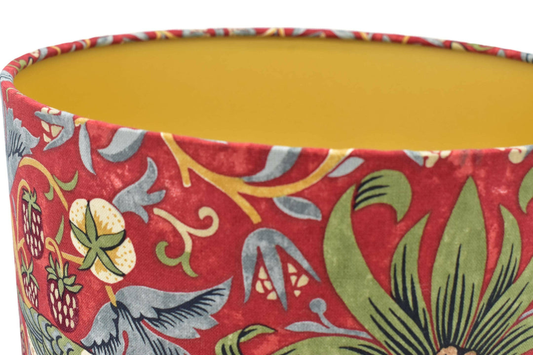 William Morris - Strawberry Thief - Crimson / Slate - Golden Lampshade - Ceiling Shade Stunning Handmade Classic Morris Designer Lamp.