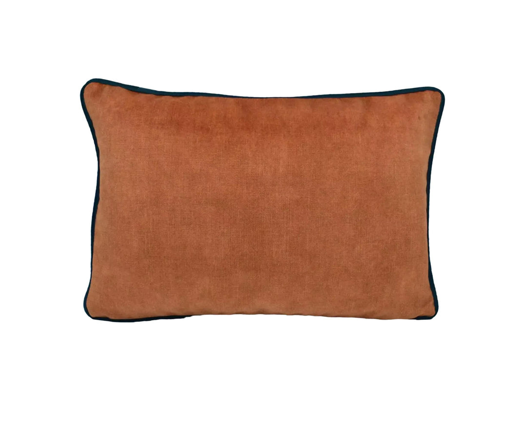 A single, rectangular, brown pillow with a black border.