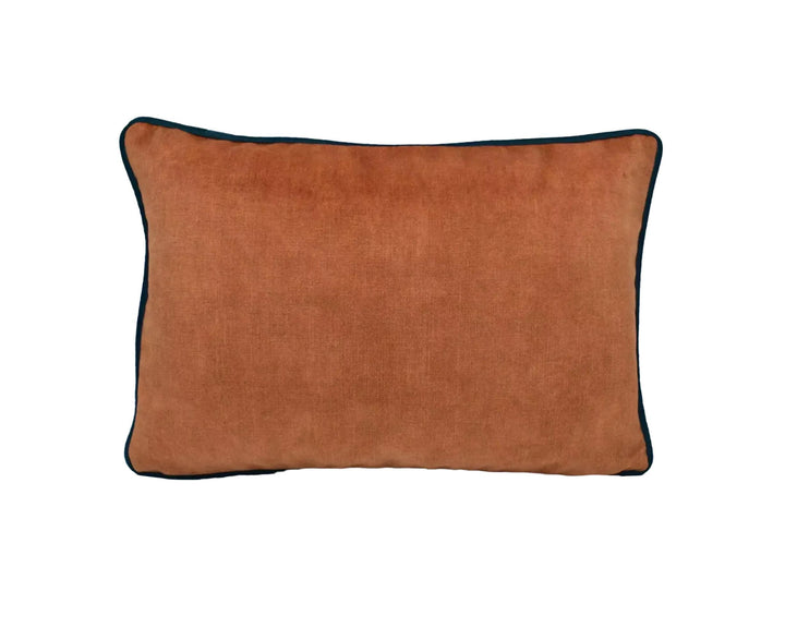 A single, rectangular, brown pillow with a black border.
