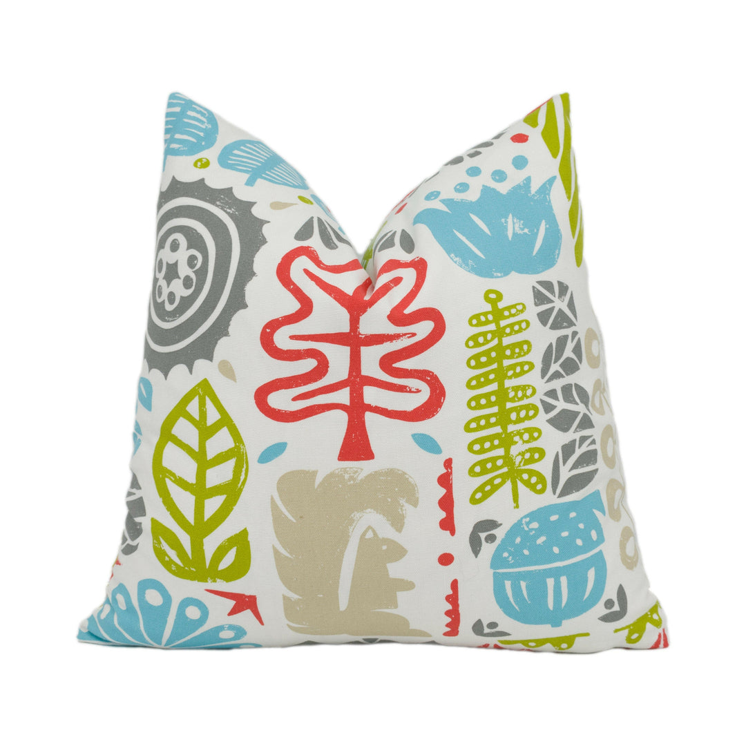 Scion - Woodland - Chalk / Leaf / Aqua / Pimento - Funky Retro Inspired Nature Cushion Cover - Handmade Throw Pillow Designer Home Décor.