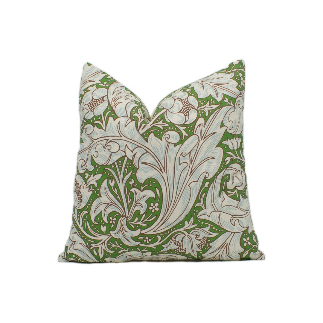 William Morris - Bachelors Button - Leaf Green / Sky - Stunning Classic English Designer Cushion Cover Home Décor Throw Pillow.