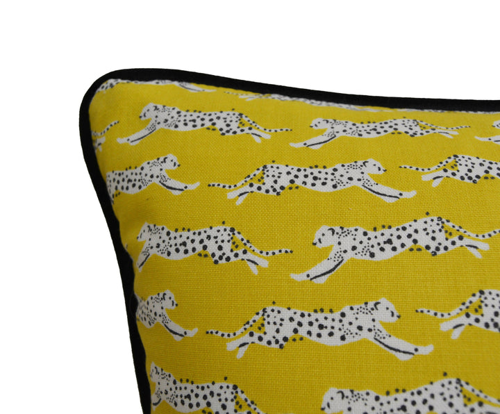 Schumacher - Leaping Leopards - Yellow - Sleek Chic Designer Leopard Cushion Cover - Handmade Throw Pillow - Luxury Home Decor.