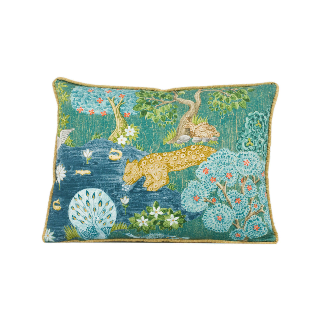 Sanderson - Pamir Garden - Teal - Persian Garden Animal Kingdom Oasis Designer Cushion Cover - Luxury Throw Pillow - Handmade Home Decor.