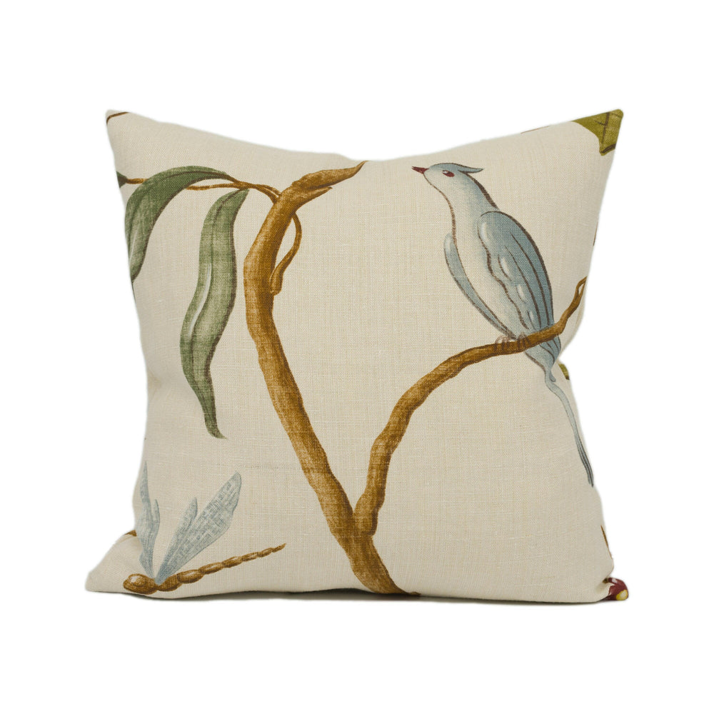 Lewis & Wood - Adam's Eden - Taupe - Trailing Floral Vine Birds Cushion Cover - Handmade Throw Pillow - Designer Home Décor.