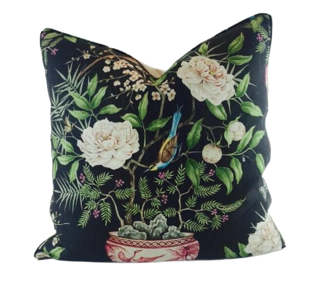 Zoffany - Romey's Garden - Ebony - Self-Piped Designer Cushion Cover - Handmade Throw Pillow Designer Home Decor.