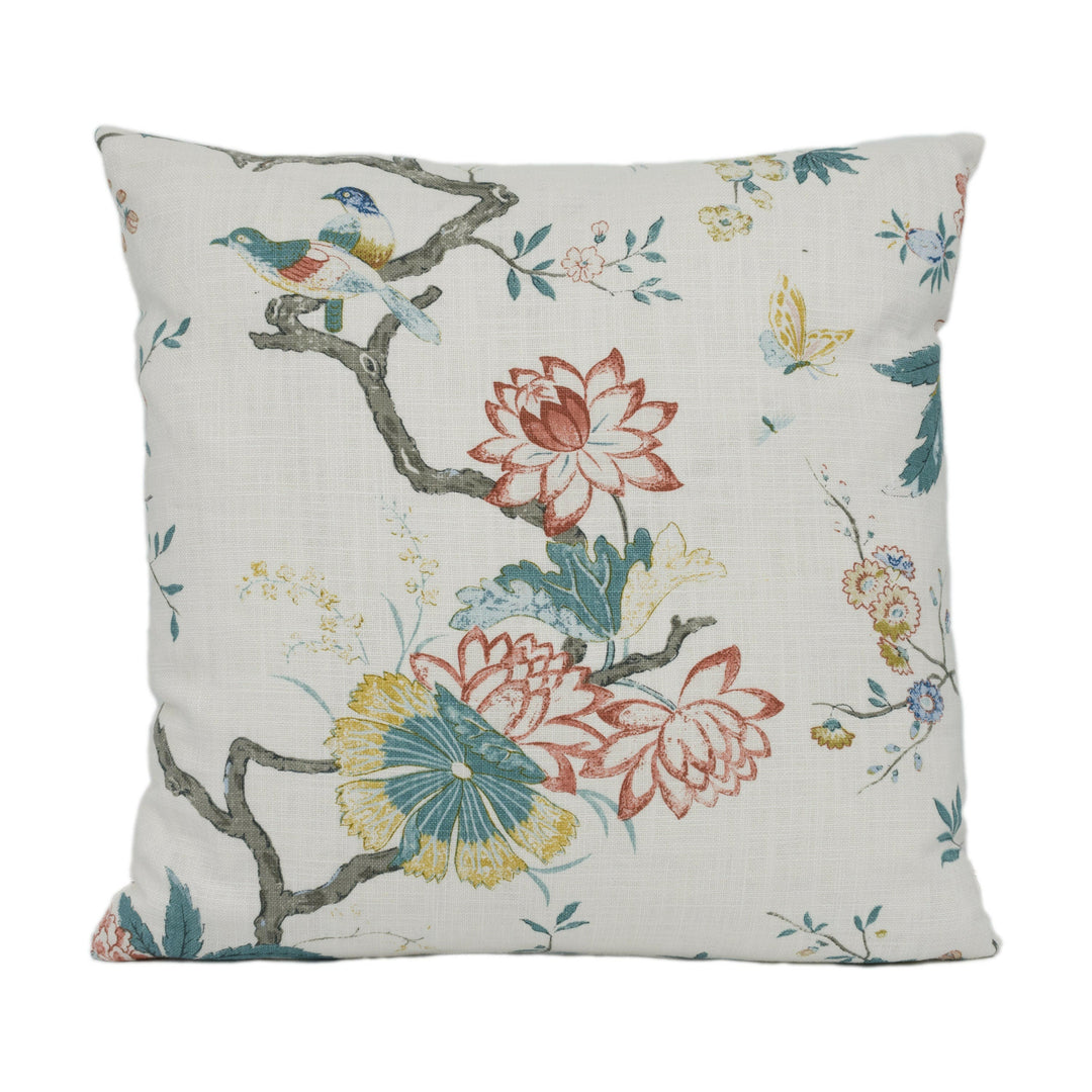 GP & J Baker - Oriental Bird Signature - Teal - Graceful Trailing Bird Chinoiserie Designer Cushion Cover - Luxury Throw Pillow Handmade.