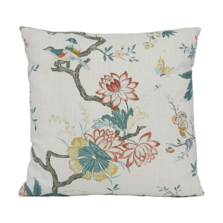 GP & J Baker - Oriental Bird Signature - Teal - Graceful Trailing Bird Chinoiserie Designer Cushion Cover - Luxury Throw Pillow Handmade.