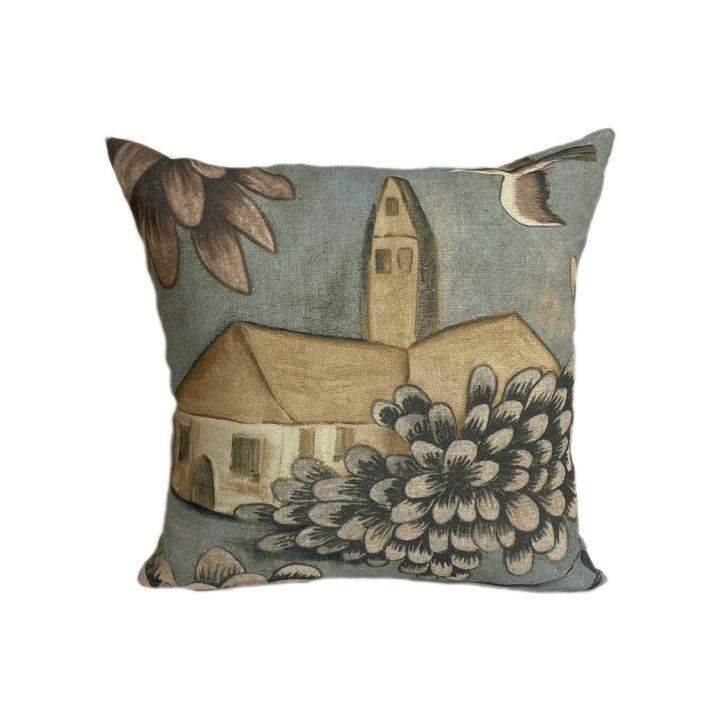 Zoffany - Verdure - Lead Blue - Lush Pastoral Landscape Cushion Cover - Handmade Throw Pillow Designer Home Decor.