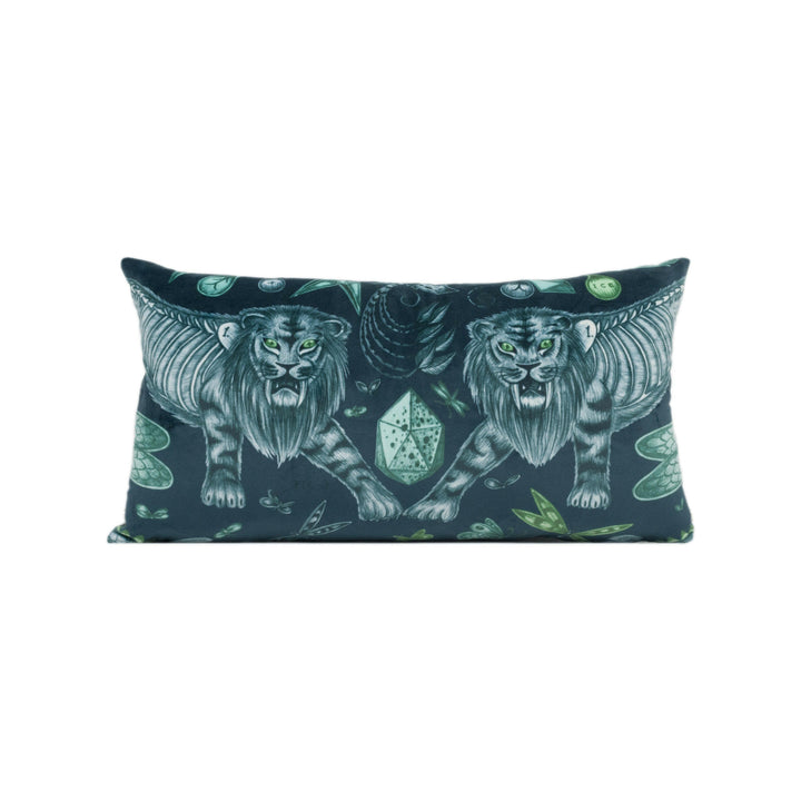 Enchanting Bold Maximalist Fantasy Extinct Animal Velvet Cushion Cover - Handmade Throw Pillow - Designer Home Décor.