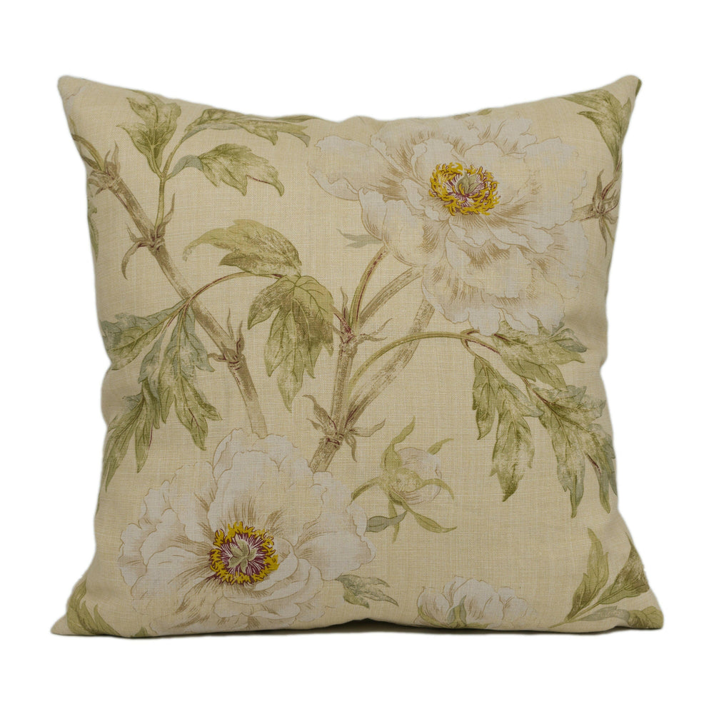 Colefax and Fowler - Tree Peony - Ivory / Leaf - Traditional Chinese Floral Designer Cushion Cover - Handmade Throw Pillow Luxury Home Décor.