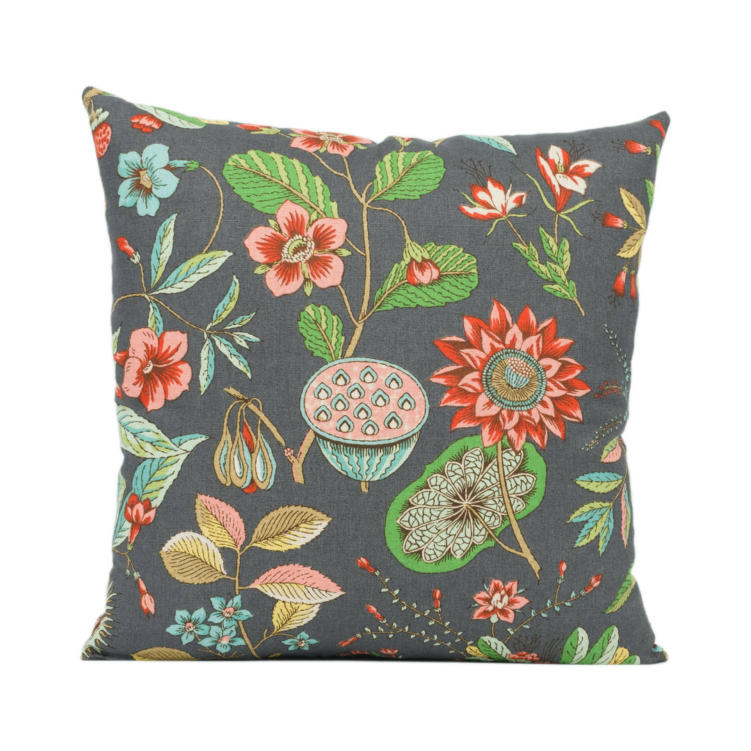 Schumacher - Roca Redonda - Carbon & Multi - Warm Floral Chic Designer Cushion Cover - Handmade Throw Pillow - Luxury Home Decor.