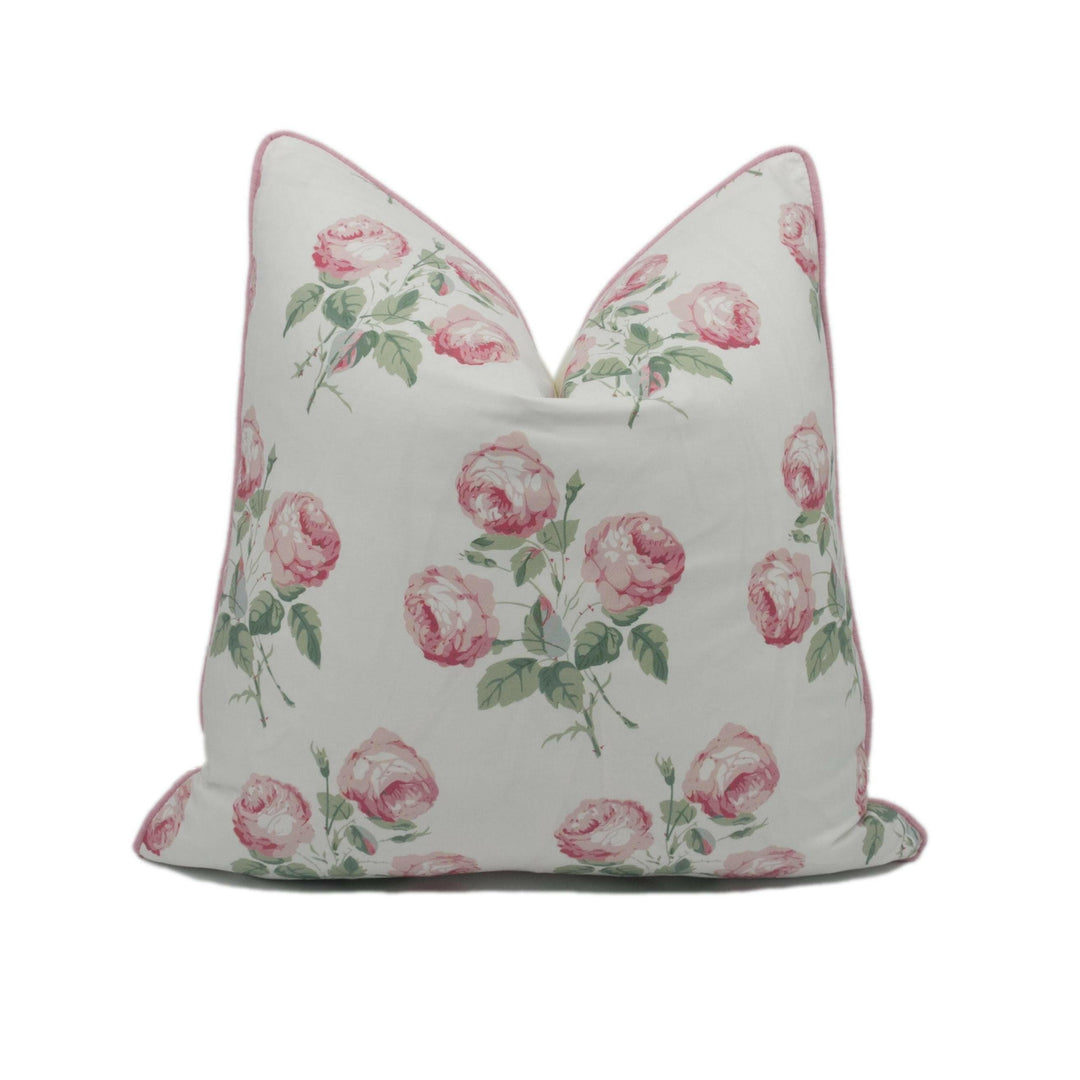 Colefax and Fowler - Bowood - Pink / Leaf Chintz - Iconic Rose Floral Designer Cushion Cover - Luxury Chintz Throw Pillow - Handmade Decor.