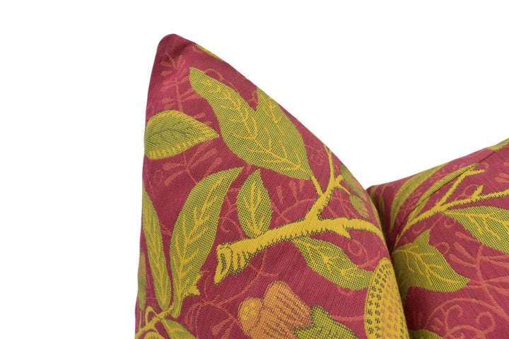 William Morris - Fruit Weave -  Crimson / Thyme - Historical Tapestry Weave Fruit &amp; Flora Designer Cushion - Luxury Handmade Throw Pillow.