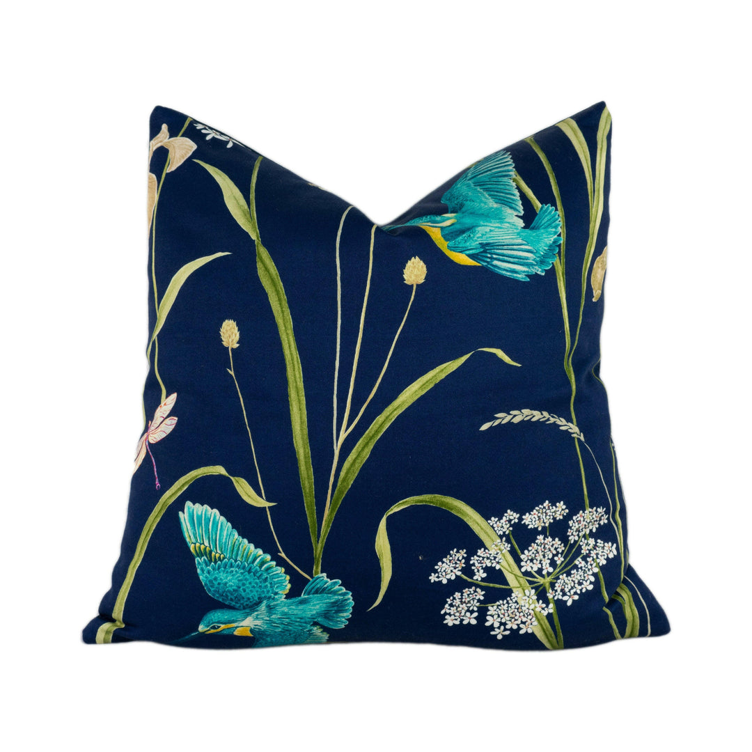 Sanderson - Kingfisher & Iris - Navy / Teal - Sateen Stunning National Trust Cushion Cover Throw Pillow Designer Home Decor.