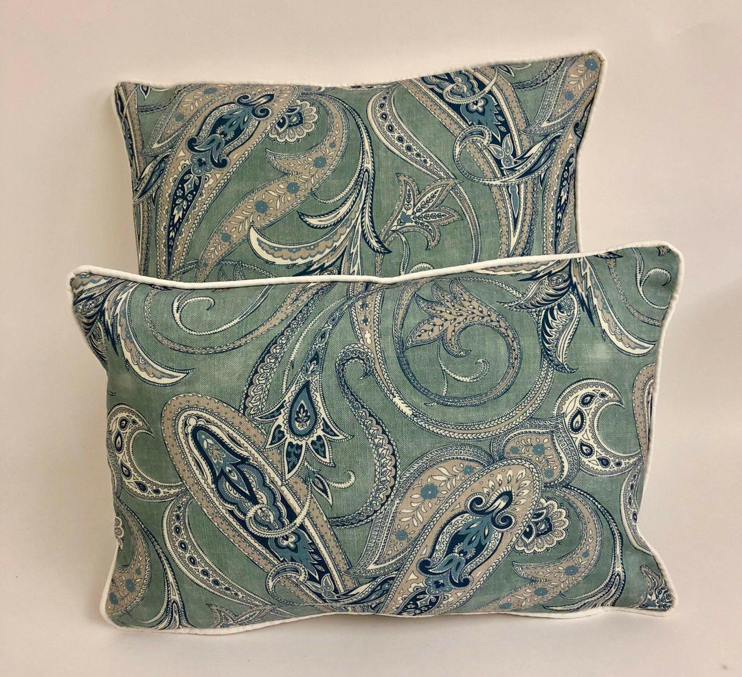 Edinburgh Weavers - Persia - Blue - Gorgeous Contrast Piped Paisley Cushion - Handmade Throw Pillow - Designer Home Décor.