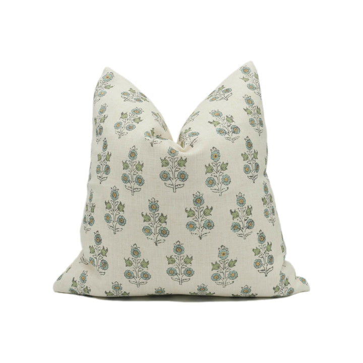 GP & J Baker - Poppy Sprig - Aqua - Versatile Indian Inspired Small Scale Floral Designer Cushion Cover - Luxury Throw Pillow Handmade Home.