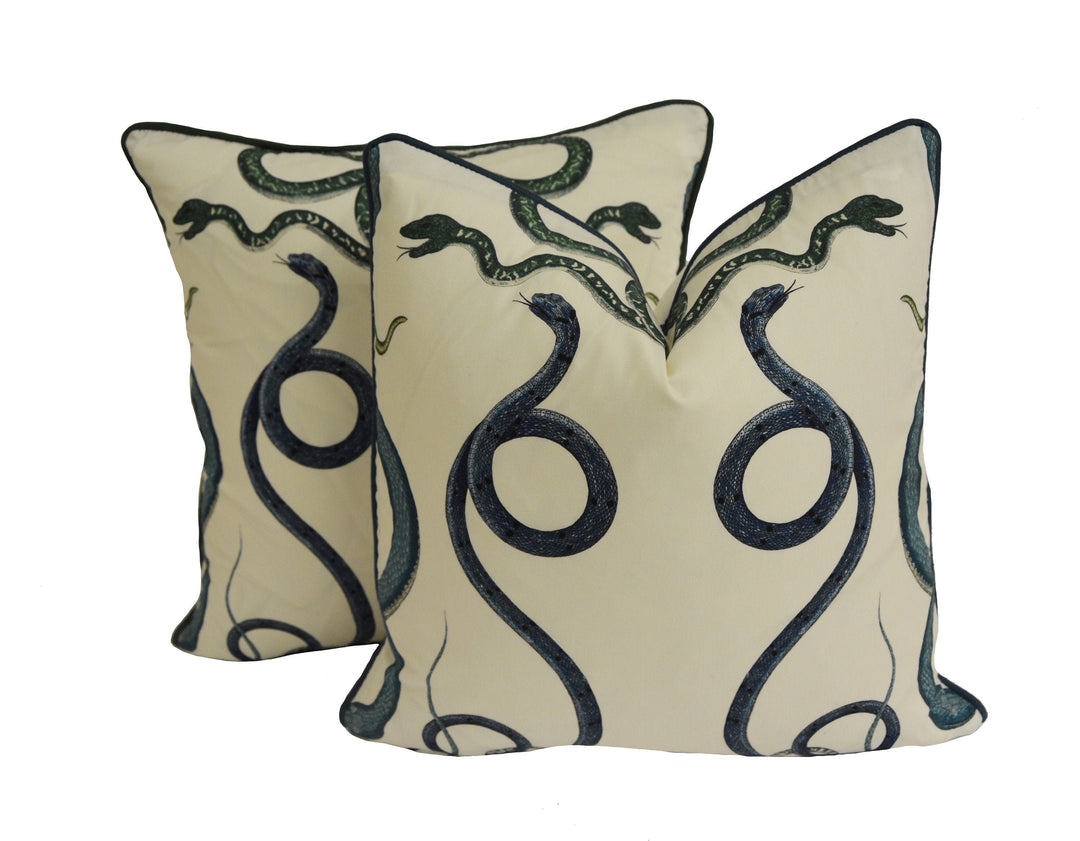 Charlap Hyman &amp; Herrero for Schumacher - Giove - Emerald and Sapphire - Majestic Mythological Snake Cushion Cover Designer Throw Pillow