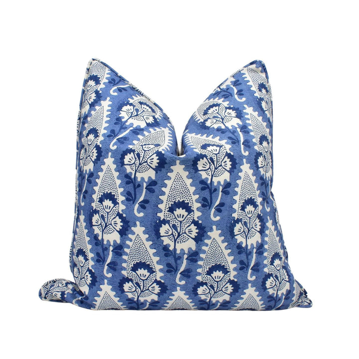 Anna French x Thibaut - Cornwall - Blue - Georgian Botanical Paisley Designer Cushion Cover - Luxury Block Print Throw Pillow - Handmade.