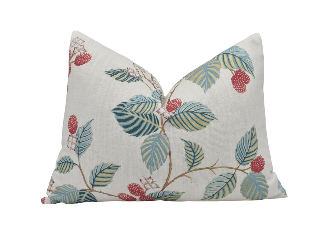Sanderson - Rubus - Raspberry - Beautiful Delicate Vine and Berry Designer Cushion Cover - Floral Luxury Throw Pillow - Handmade Home Decor.