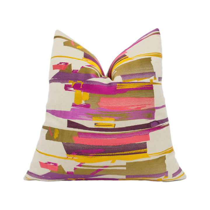 Harlequin - Zeal - Coral / Gold / Amethyst - Abstract Embroidered Brushstrokes Designer Cushion Cover Luxury Throw Pillow Handmade Home.