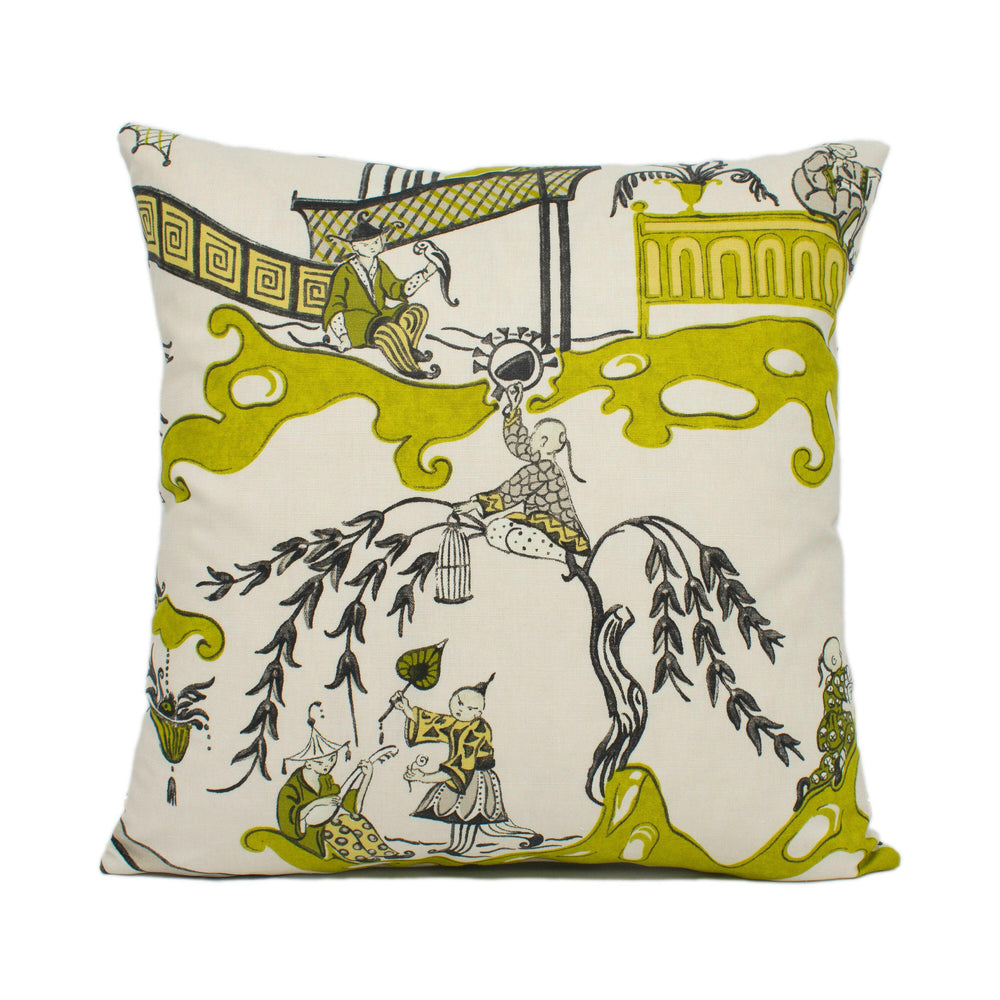 Sanderson - Pagoda River - Lime / Taupe -  Vintage Asian Chinoiserie Inspired Designer Cushion Cover - Luxury Throw Pillow - Home Décor.