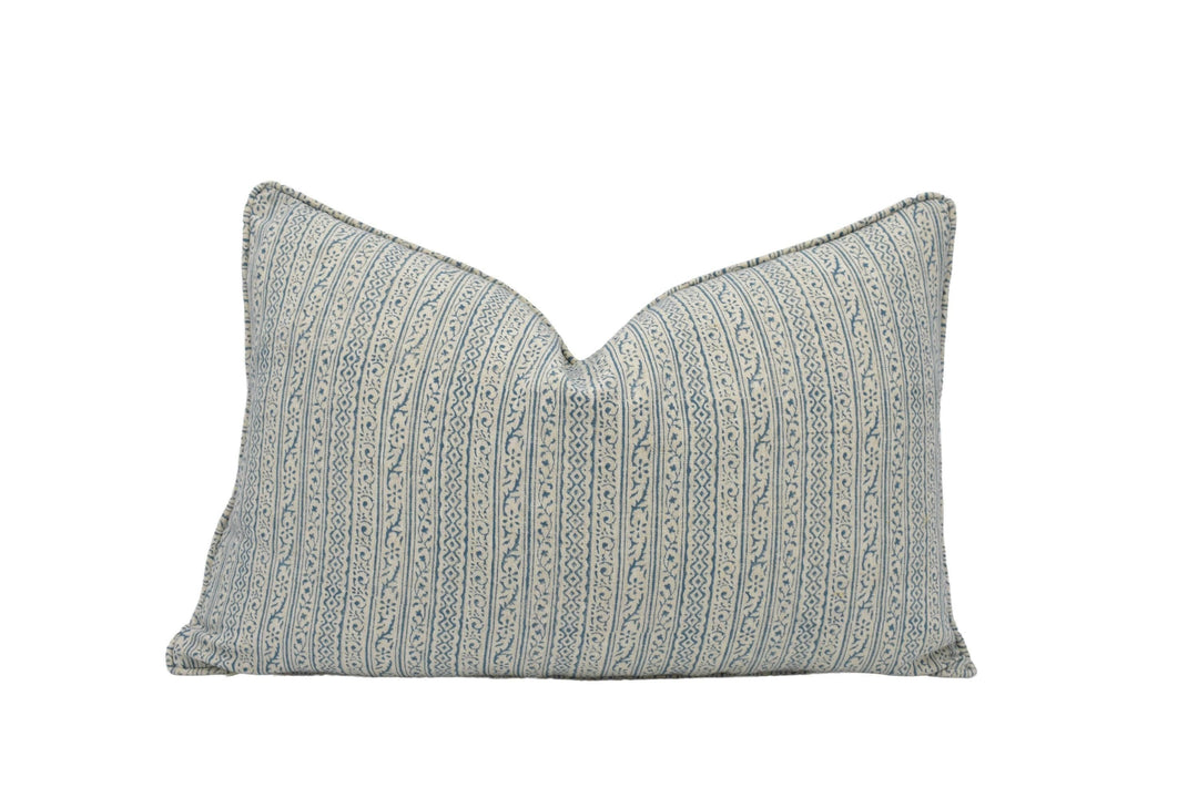 GP & J Baker - Cherbury - Blue - 18th Century Indian Small Scale Striped Cushion Cover - Beige Aqua Intricate Floral Linen Pillow Custom.