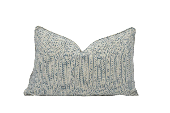 GP & J Baker - Cherbury - Blue - 18th Century Indian Small Scale Striped Cushion Cover - Beige Aqua Intricate Floral Linen Pillow Custom.