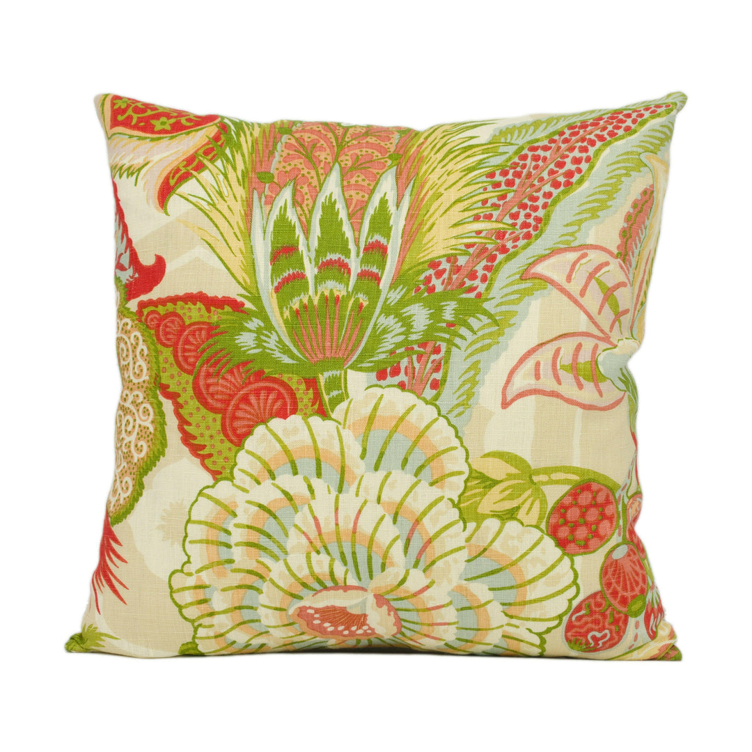 Schumacher - Zanzibar Linen Print - Melon - Art Deco Inspired Floral Cushion Cover - Handmade Throw Pillow - Designer Home Décor.