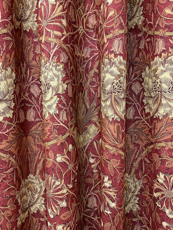 William Morris Fabric - Honeysuckle and Tulip  - Brick/Russet Printed Linen Union Fabric -  Made to Measure Curtains DMORHO203.