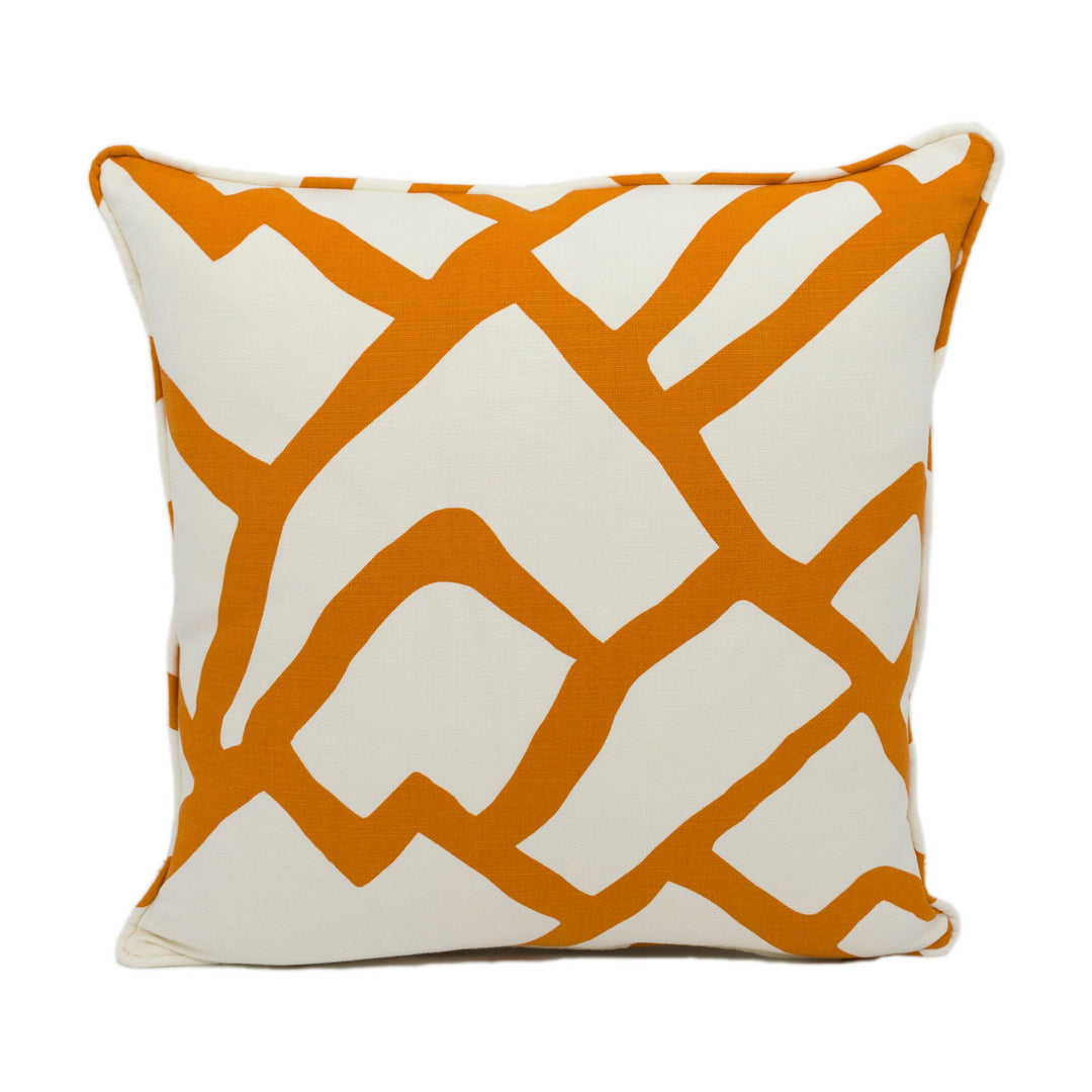 Schumacher - Zimba - Orange - Stylish Self Piped Graphic Avant Garde Designer Cushion Cover - Handmade Throw Pillow - Luxury Home Décor.